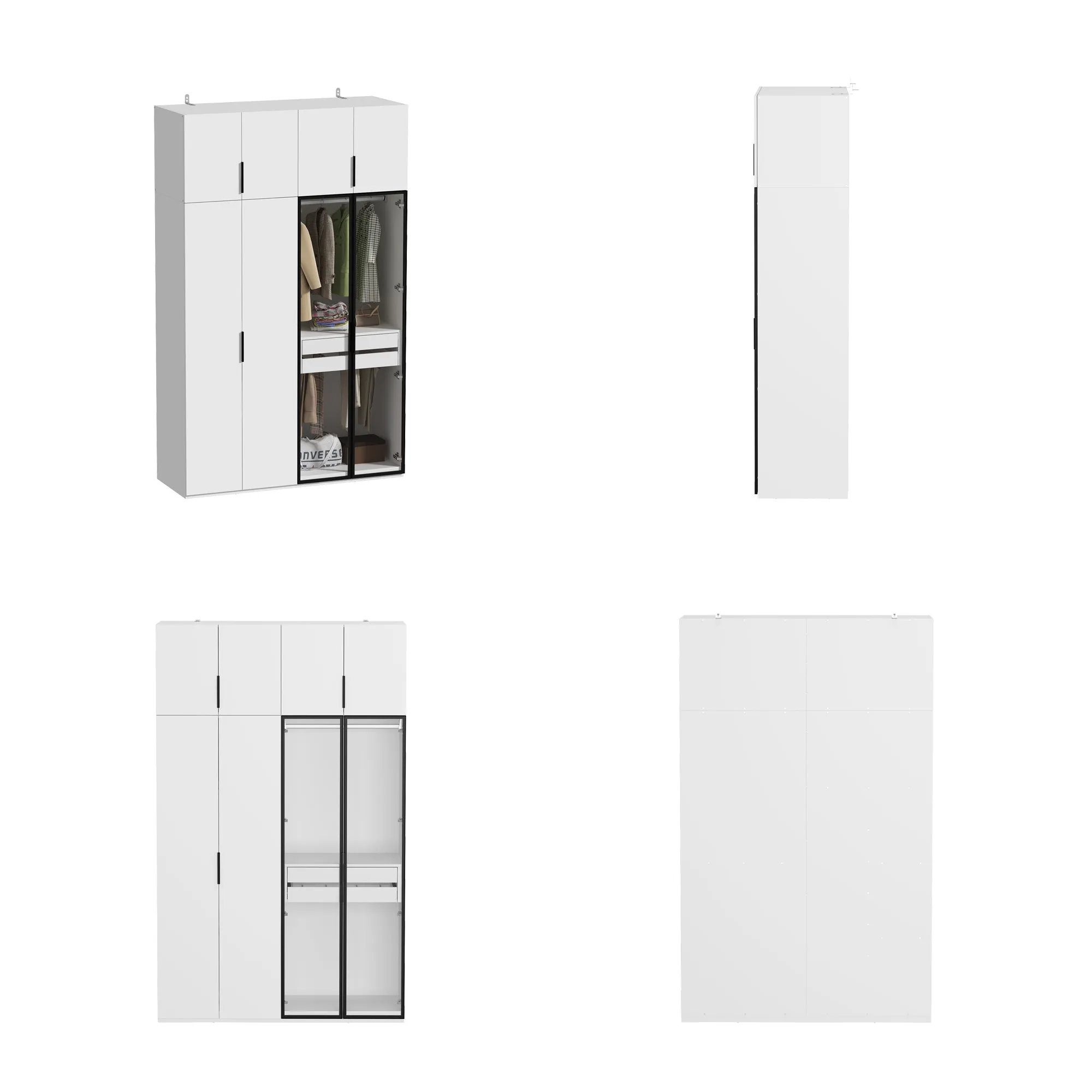 101.4'' H X 63'' W X 24.6'' D 8 Doors White Armoire With 2 Glass Door & Drawer