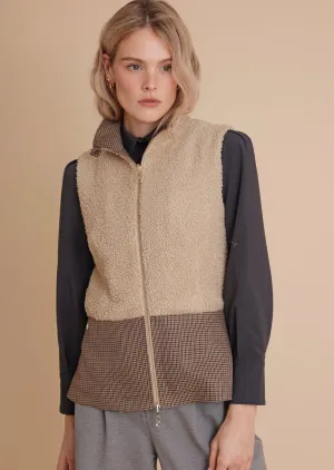 2-in-1 Teddy Jacket & Bodywarmer - Beige Check