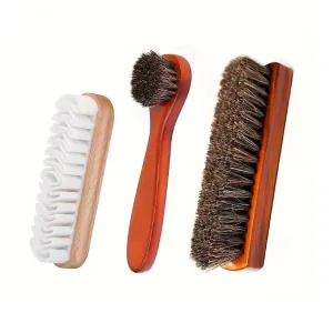 3PCS Shoe Cleaning Kit - Suede Cleaning Brush, Horse Hair Brush For Leather Care, Shoe Polish Applicators