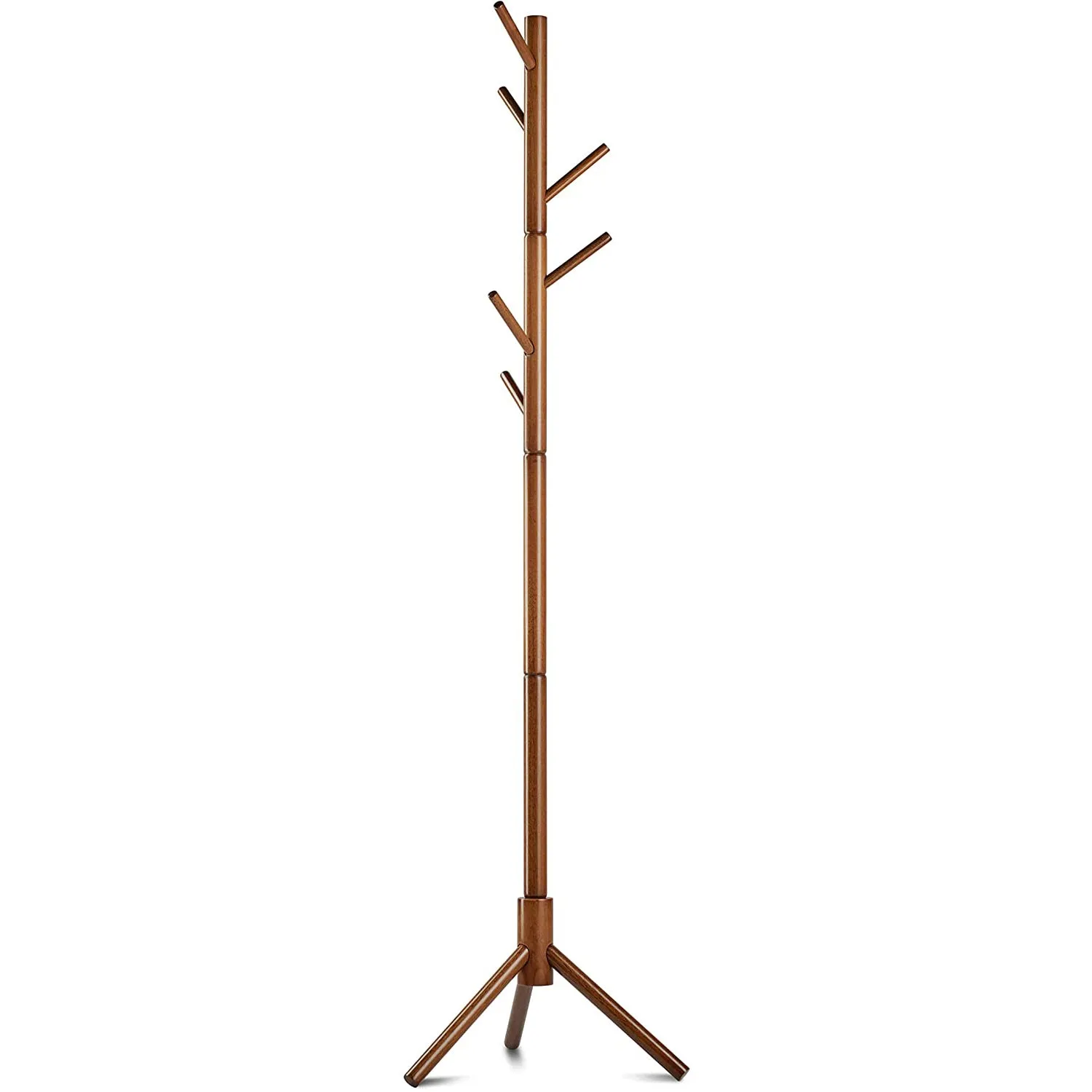 6 Hooks Wooden Tree Coat Rack Hanger Stand-Natural