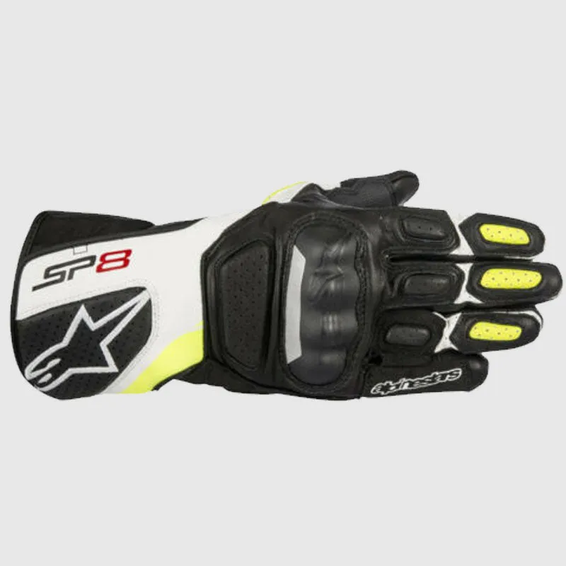 Alpinestars SP-8 v2 Leather Black White Fluo Motorcycle Motorbike Touring Glove