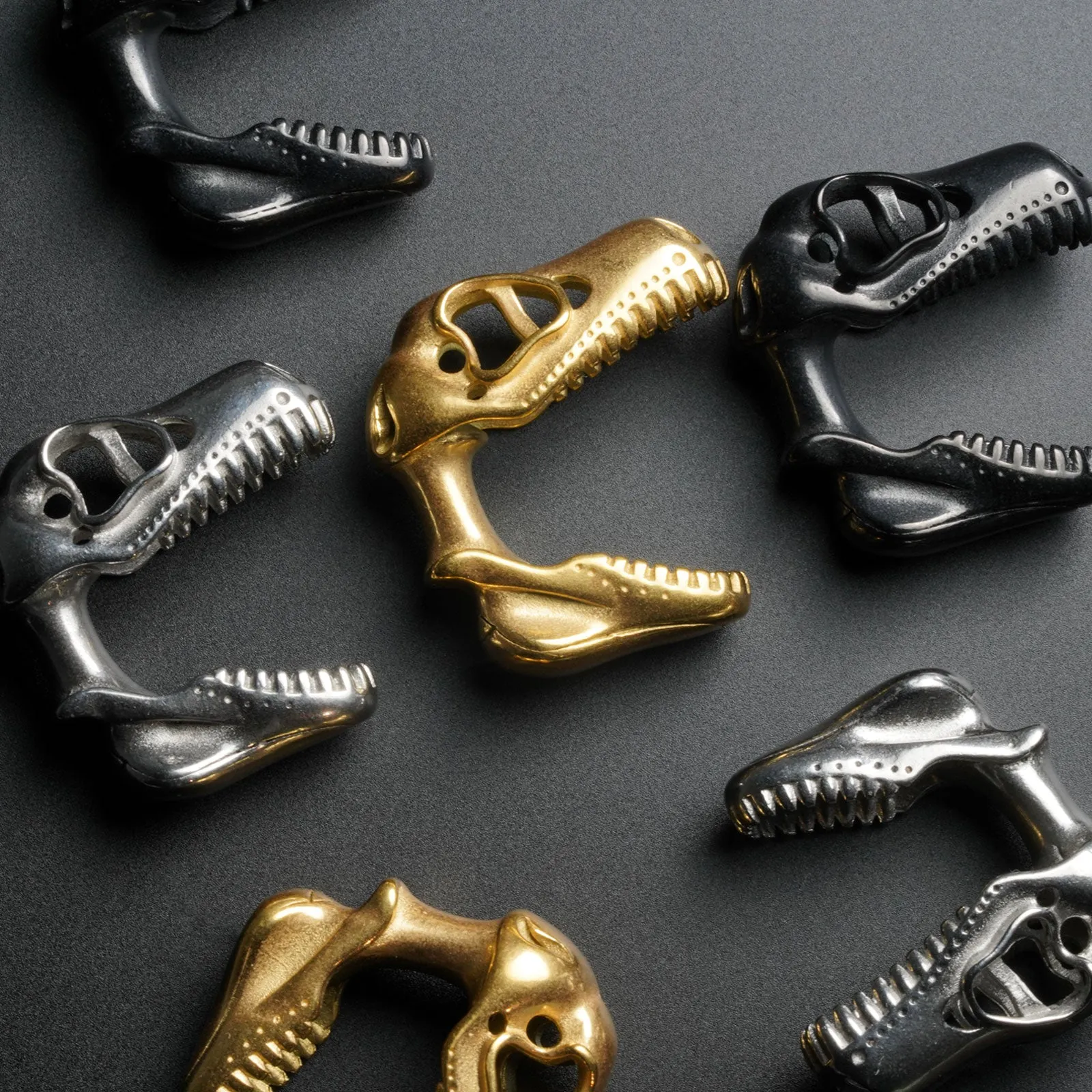 Black PVD Dino Skull Ear Weight