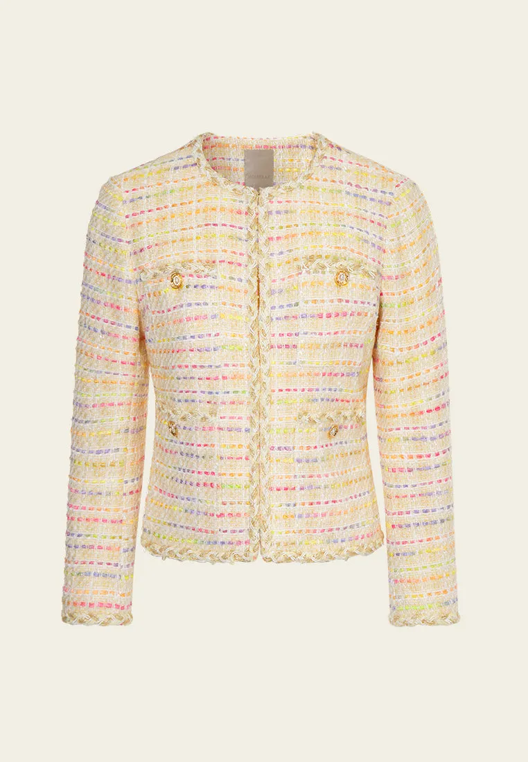 Braided-trim Rainbow Stripped Patch-pocket Jacket