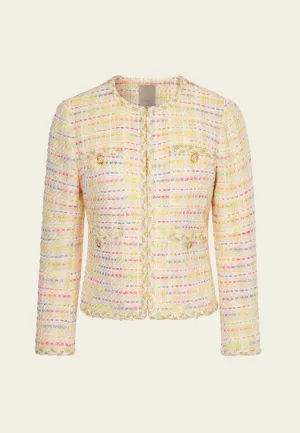 Braided-trim Rainbow Stripped Patch-pocket Jacket