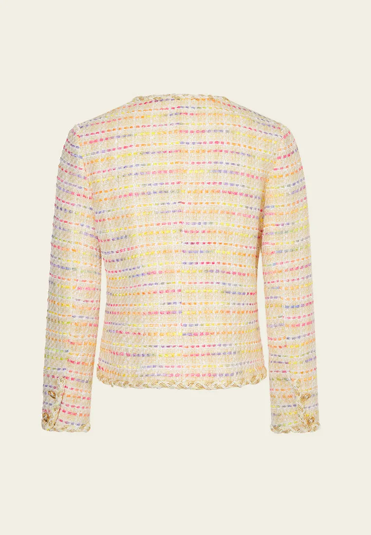 Braided-trim Rainbow Stripped Patch-pocket Jacket