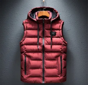 Casual Warmth: Luxury Sleeveless Hooded Vest Jacket for Men - Winter Cotton Padded Vest Coat