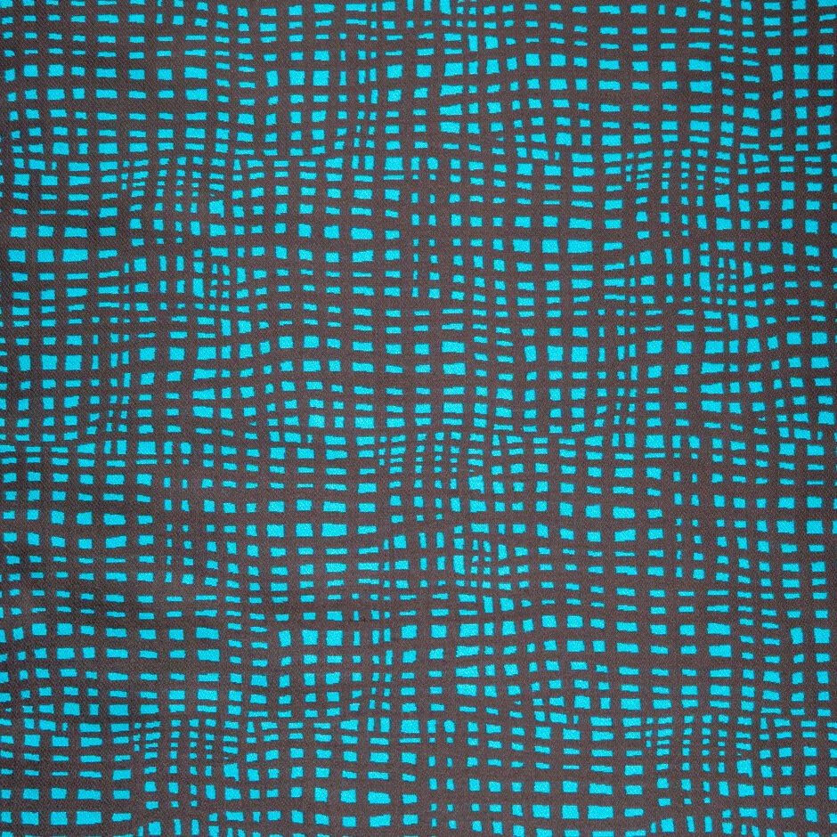 Chocolate Brown & Turquoise Grid Reversible Brocade