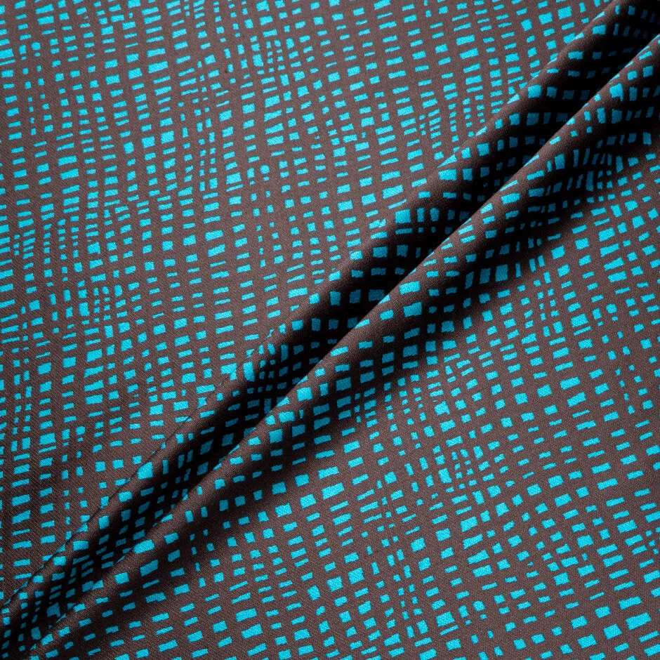 Chocolate Brown & Turquoise Grid Reversible Brocade