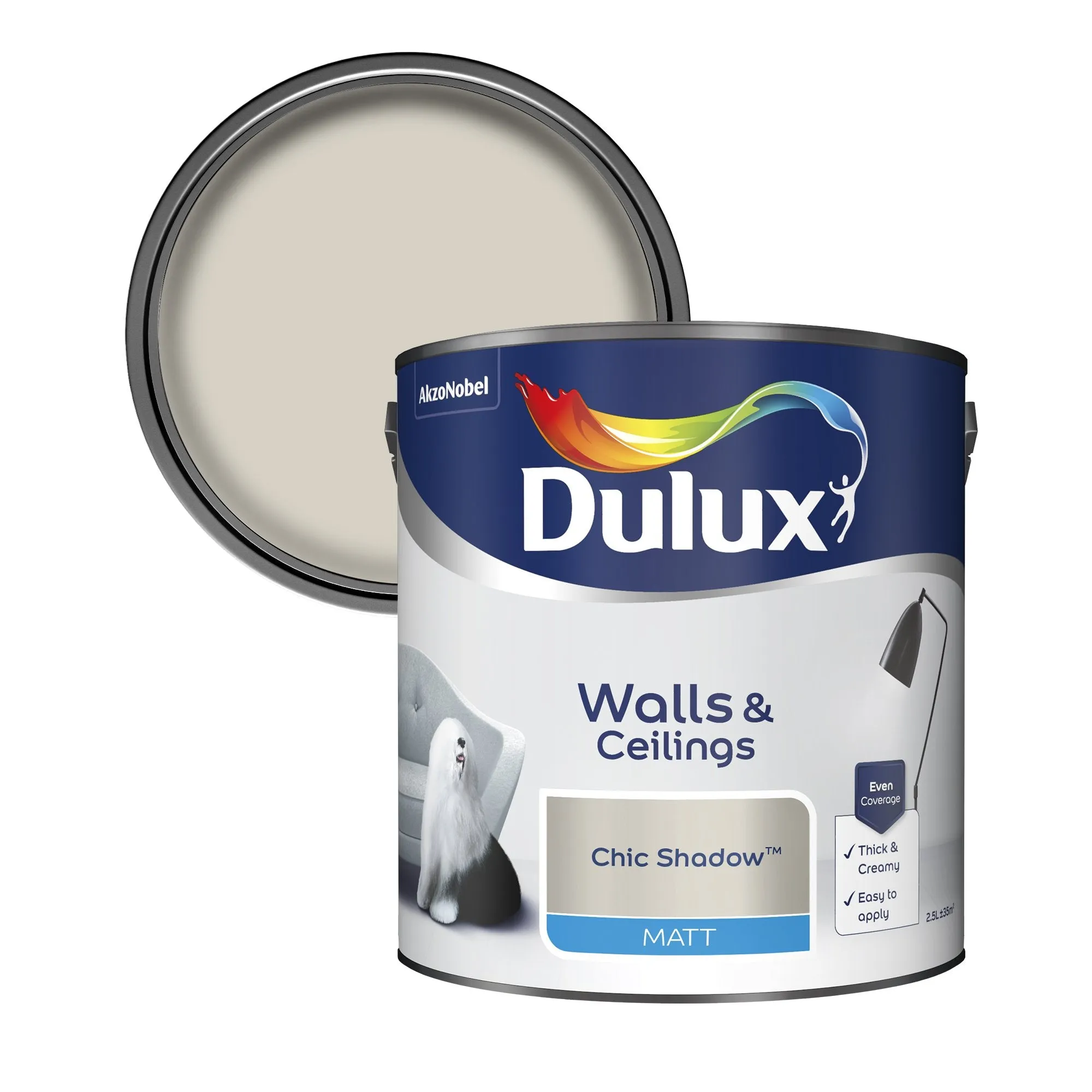 Dulux Matt Emulsion Paint For Walls And Ceilings - Chic Shadow 2.5L