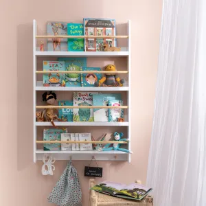 Elene Display Wide & Large Shelf Bookcase Wall Mounted & 4 Coathooks