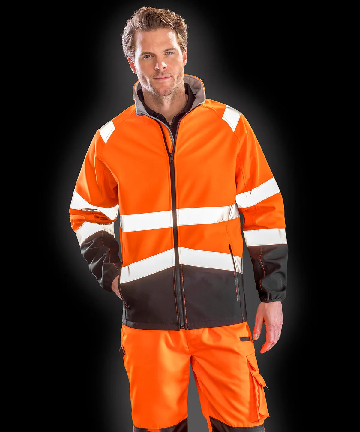 Fluorescent Orange/Black - Printable safety softshell jacket