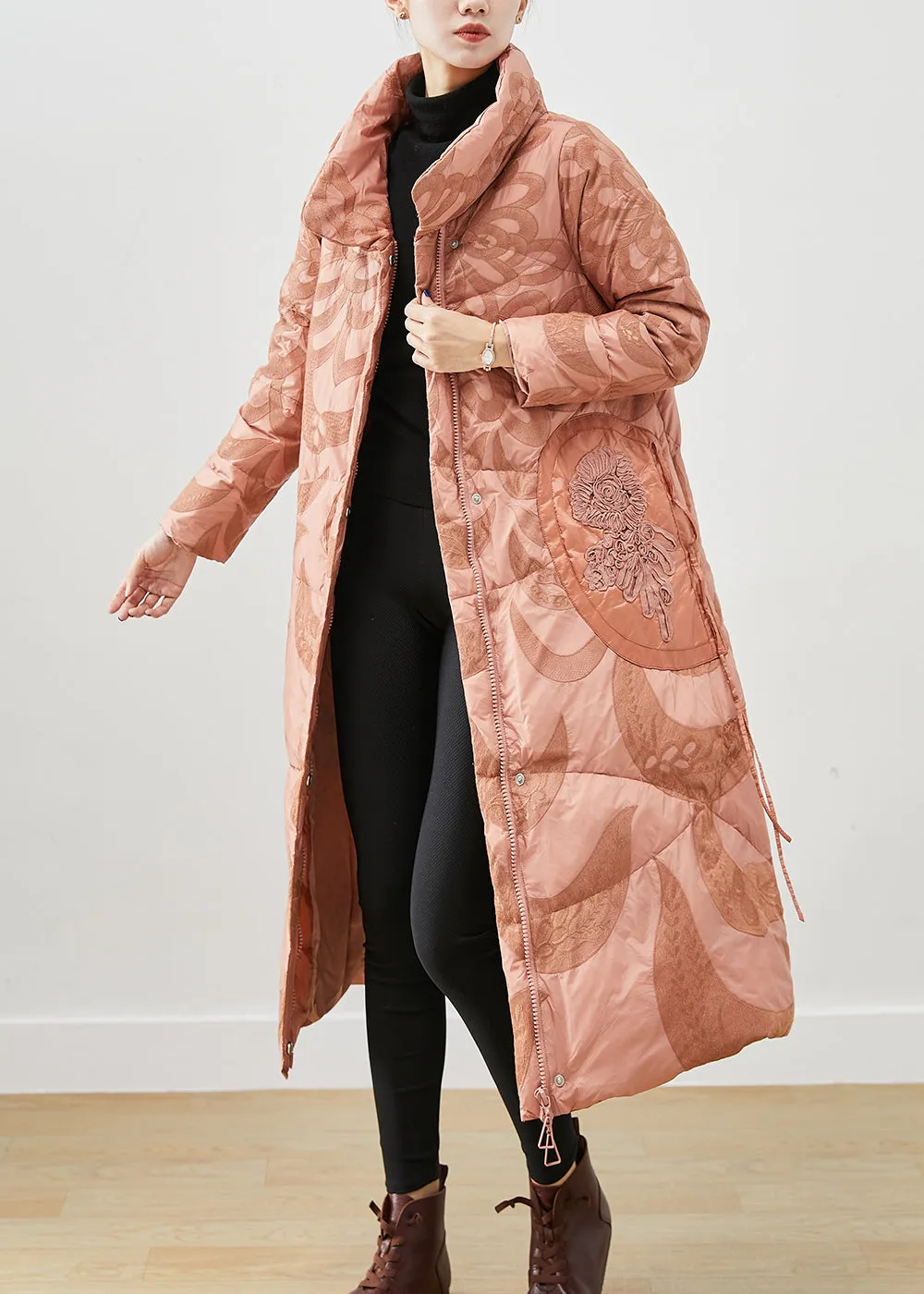 French Pink Embroideried Applique Duck Down Winter Coats Winter ML1900