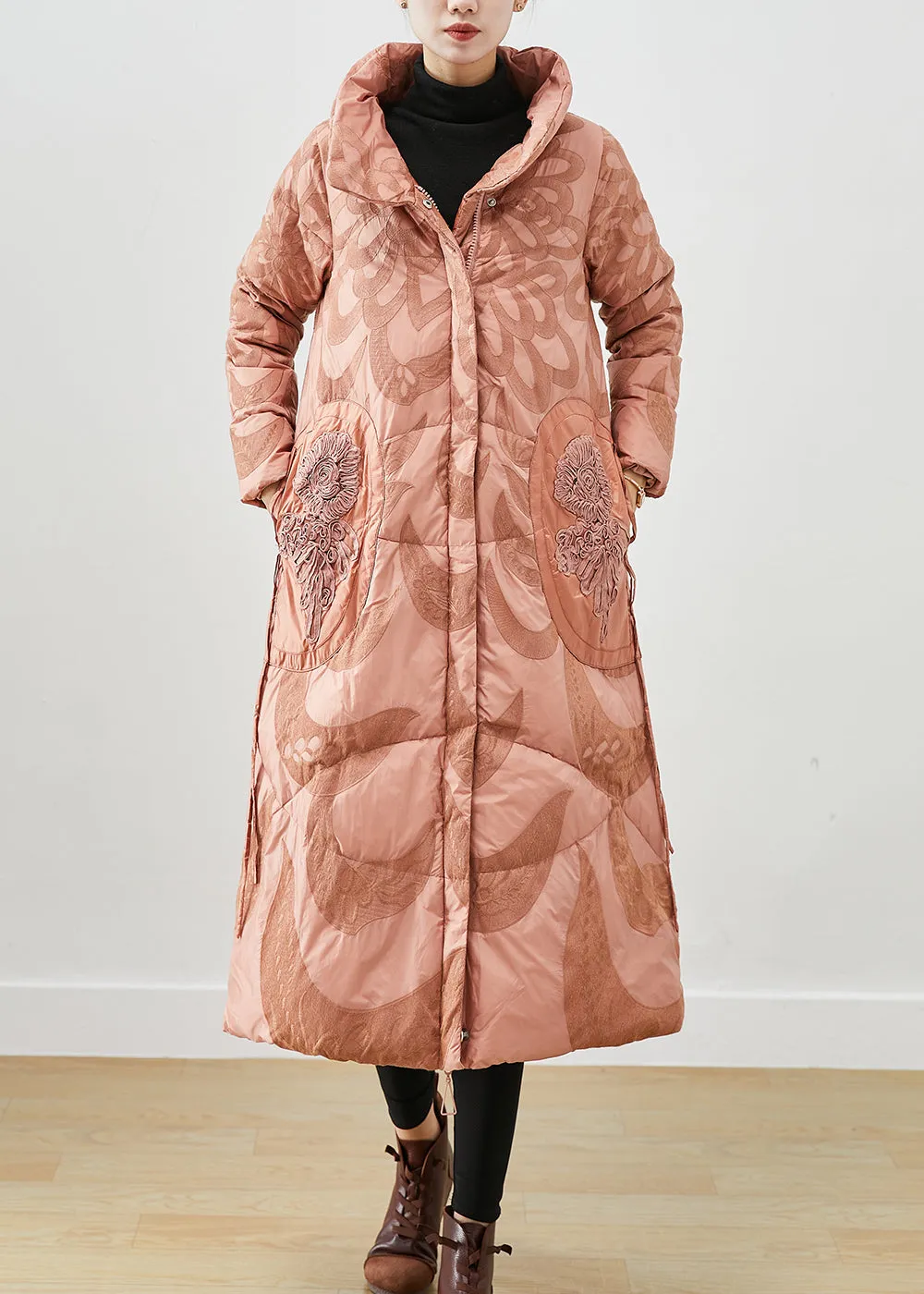 French Pink Embroideried Applique Duck Down Winter Coats Winter ML1900