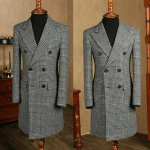 Houndstooth Tweed Coat For Men