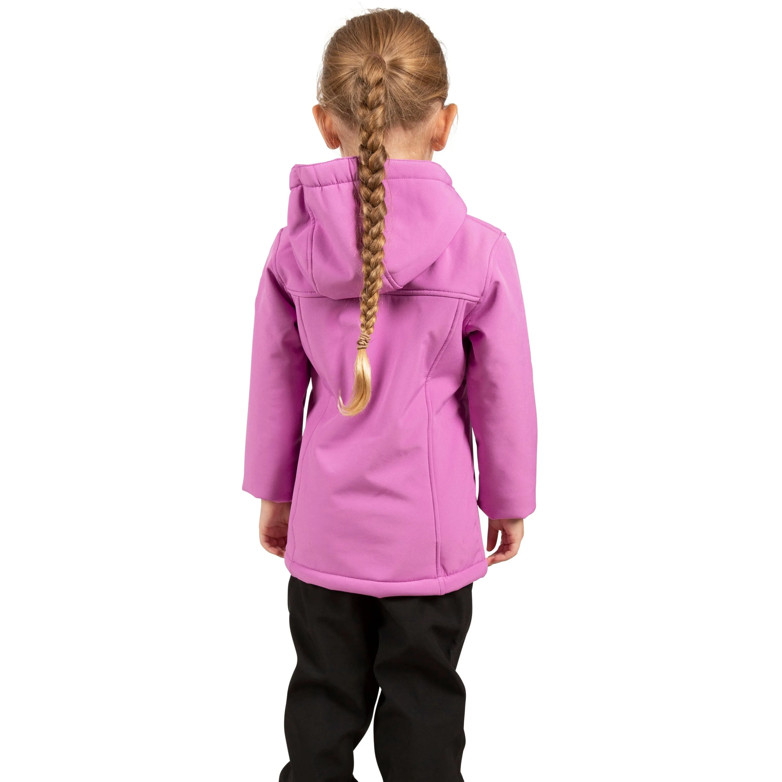 Kristen Girls' Long Hooded Softshell Jacket in Deep Pink