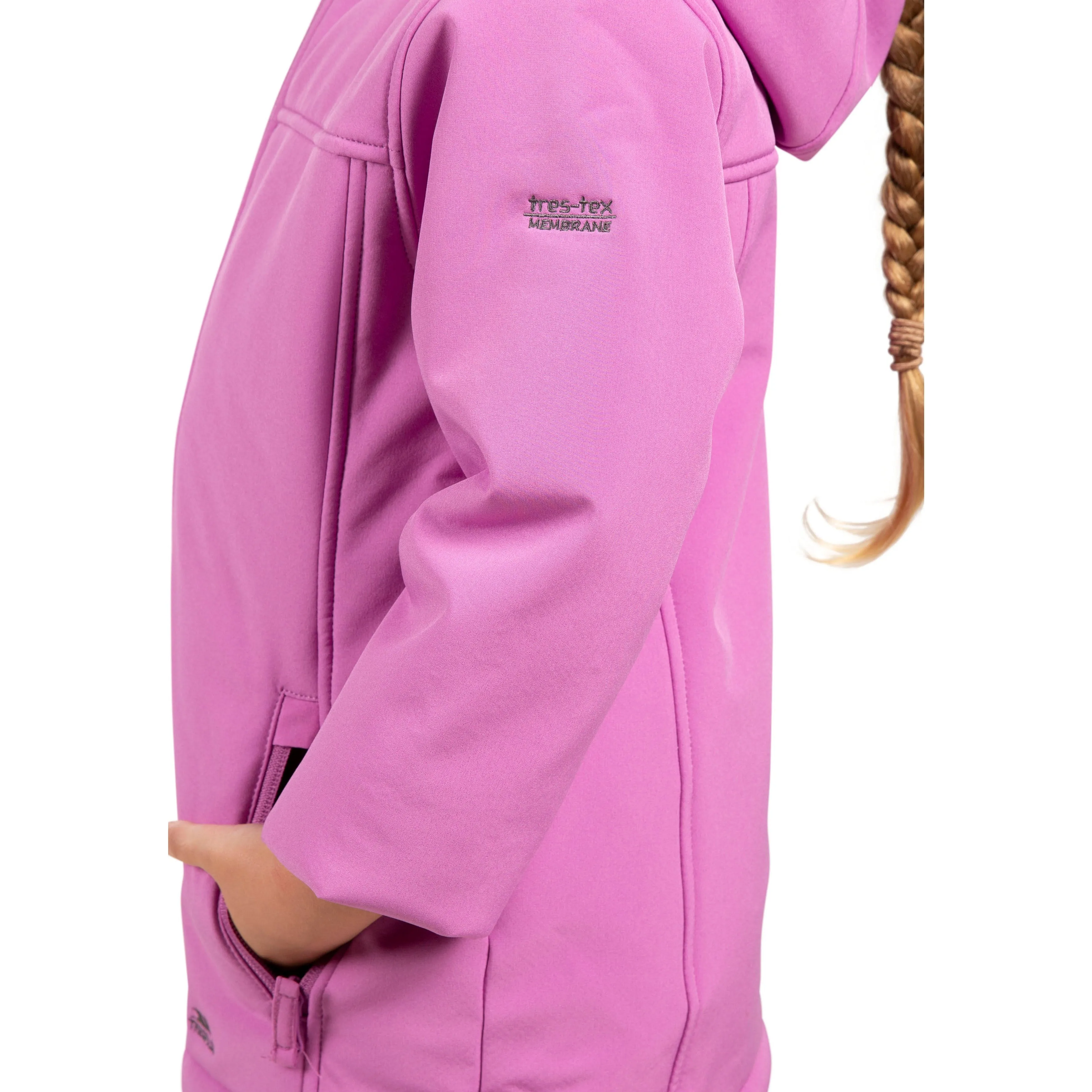 Kristen Girls' Long Hooded Softshell Jacket in Deep Pink