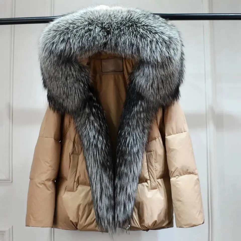 Luxe Warmth: Women's Duck Down Jacket with Natural Fur - Stylish Winter Comfort