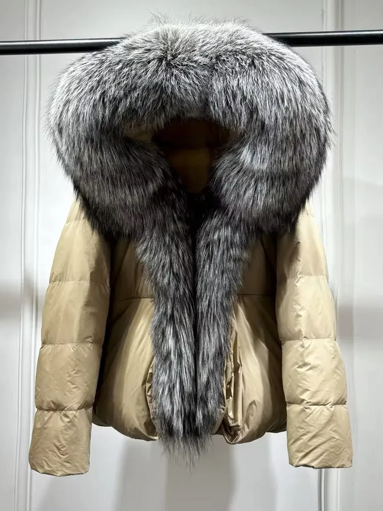 Luxe Warmth: Women's Duck Down Jacket with Natural Fur - Stylish Winter Comfort