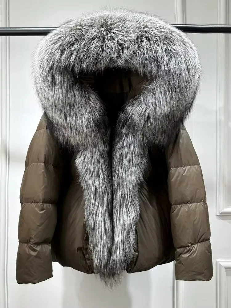 Luxe Warmth: Women's Duck Down Jacket with Natural Fur - Stylish Winter Comfort