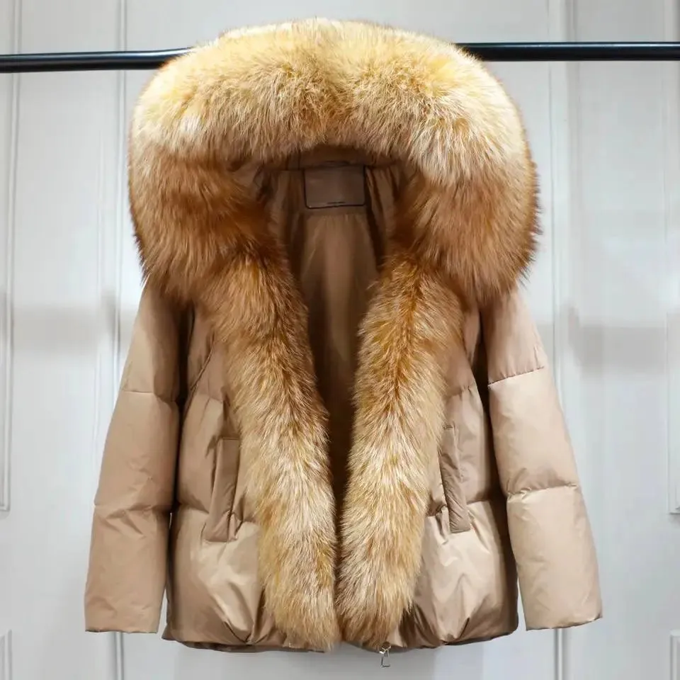 Luxe Warmth: Women's Duck Down Jacket with Natural Fur - Stylish Winter Comfort