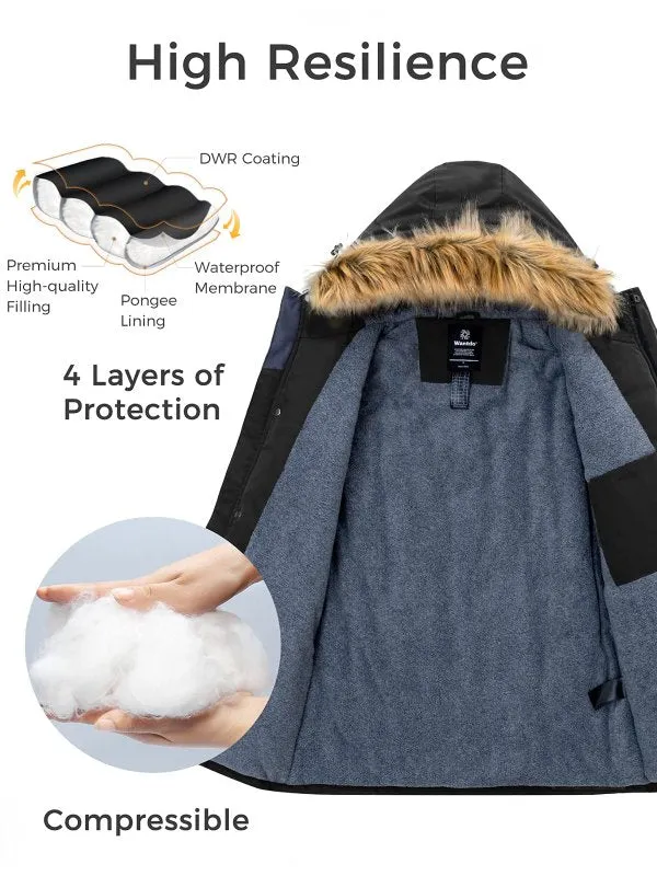 Men's Warm Winter Coat Insulated Parka Padded Puffer Jacket with Removable Faux Fur Hood