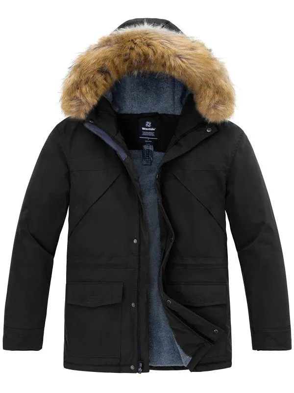 Men's Warm Winter Coat Insulated Parka Padded Puffer Jacket with Removable Faux Fur Hood