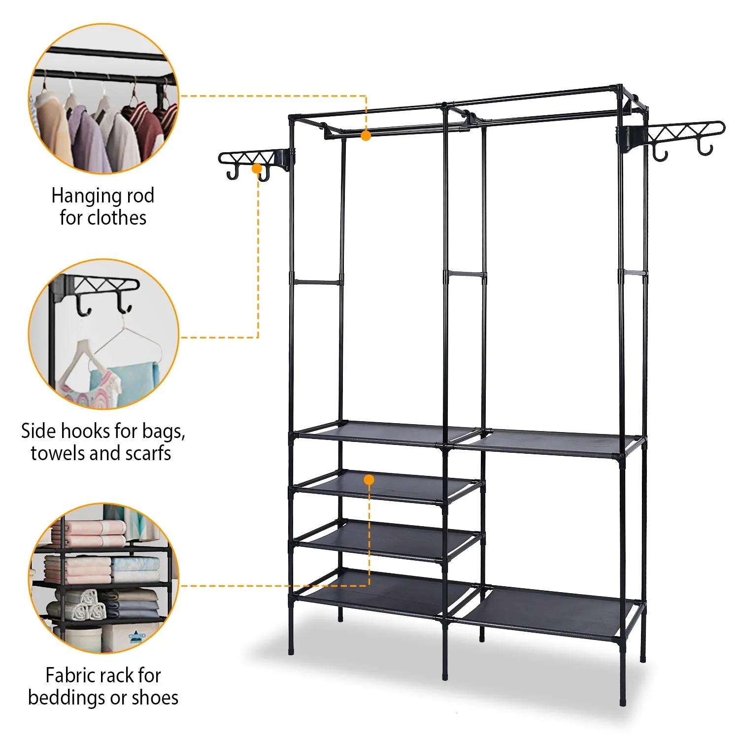 Multifunctional Metal Garment Rack with Clothing and Shoe Organizer Shelves