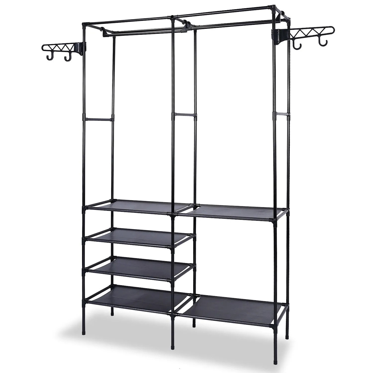 Multifunctional Metal Garment Rack with Clothing and Shoe Organizer Shelves