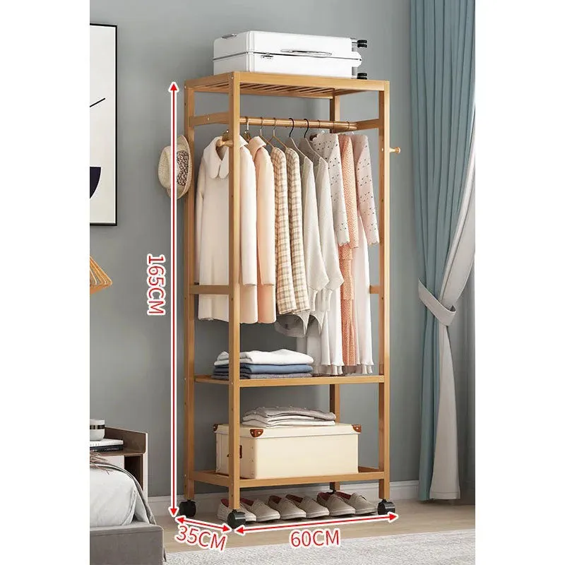 Portable Rolling Bamboo Garment Coat Clothes Rack