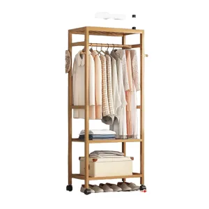 Portable Rolling Bamboo Garment Coat Clothes Rack