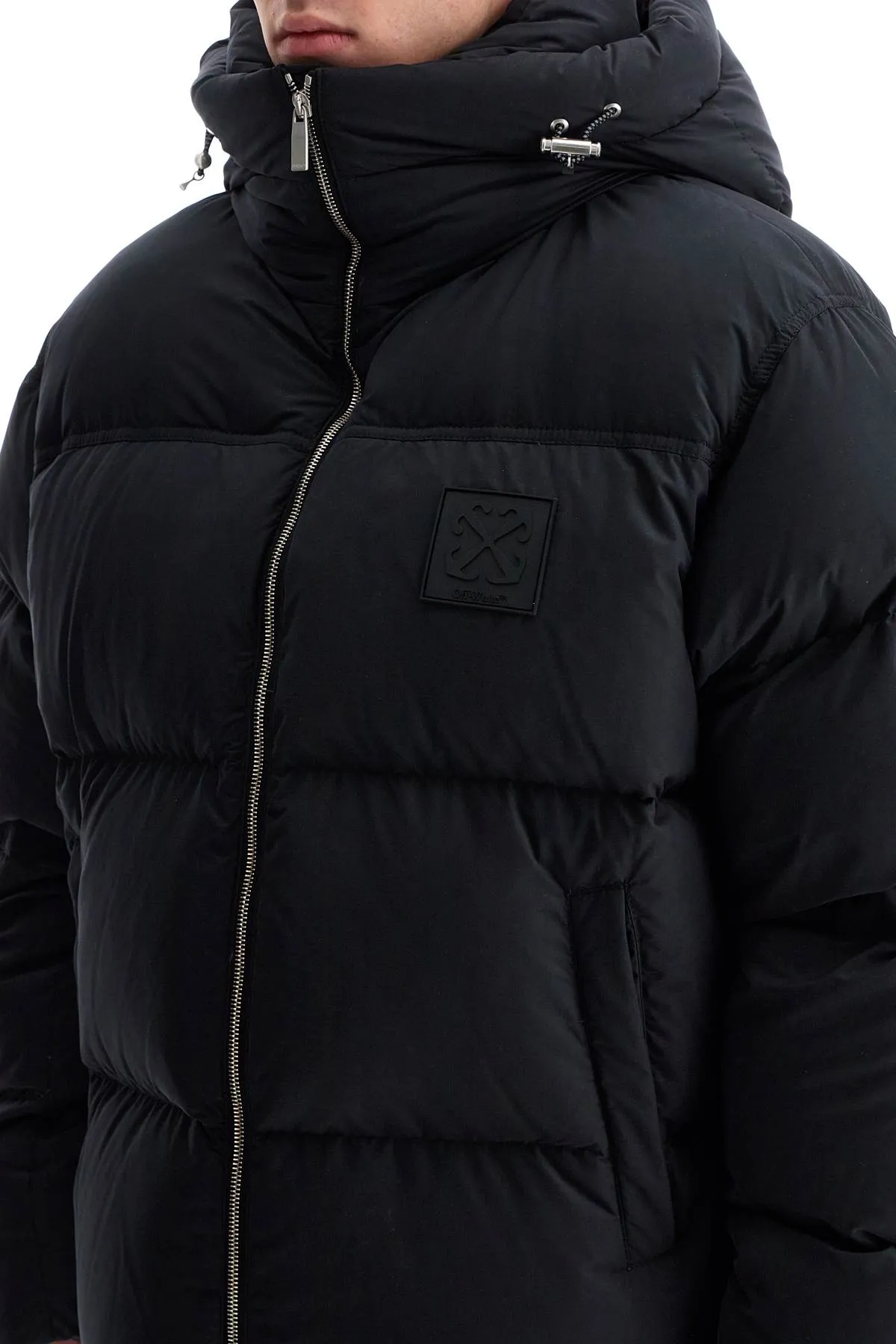 "down jacket with logo patch OMEJ002C99FAB001 BLACK - BLACK