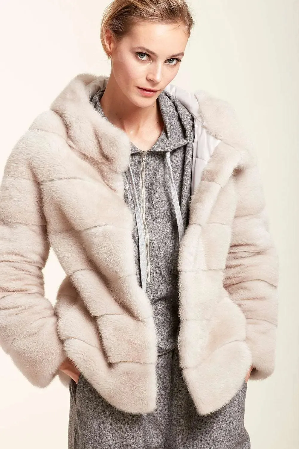 Reversible hooded mink jacket