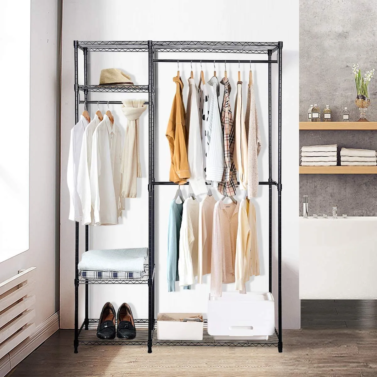 Tangkula Garment Rack Clothing Rack, Heavy Duty Free Standing Closet Organizer with Storage Shelves & Hanging Rods