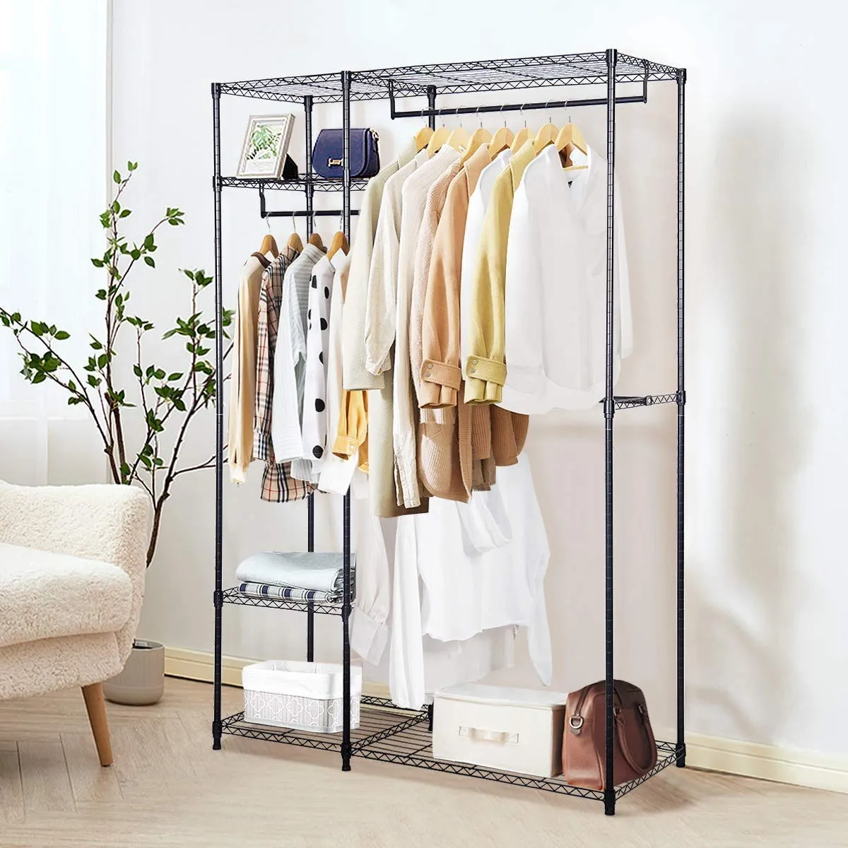 Tangkula Garment Rack Clothing Rack, Heavy Duty Free Standing Closet Organizer with Storage Shelves & Hanging Rods