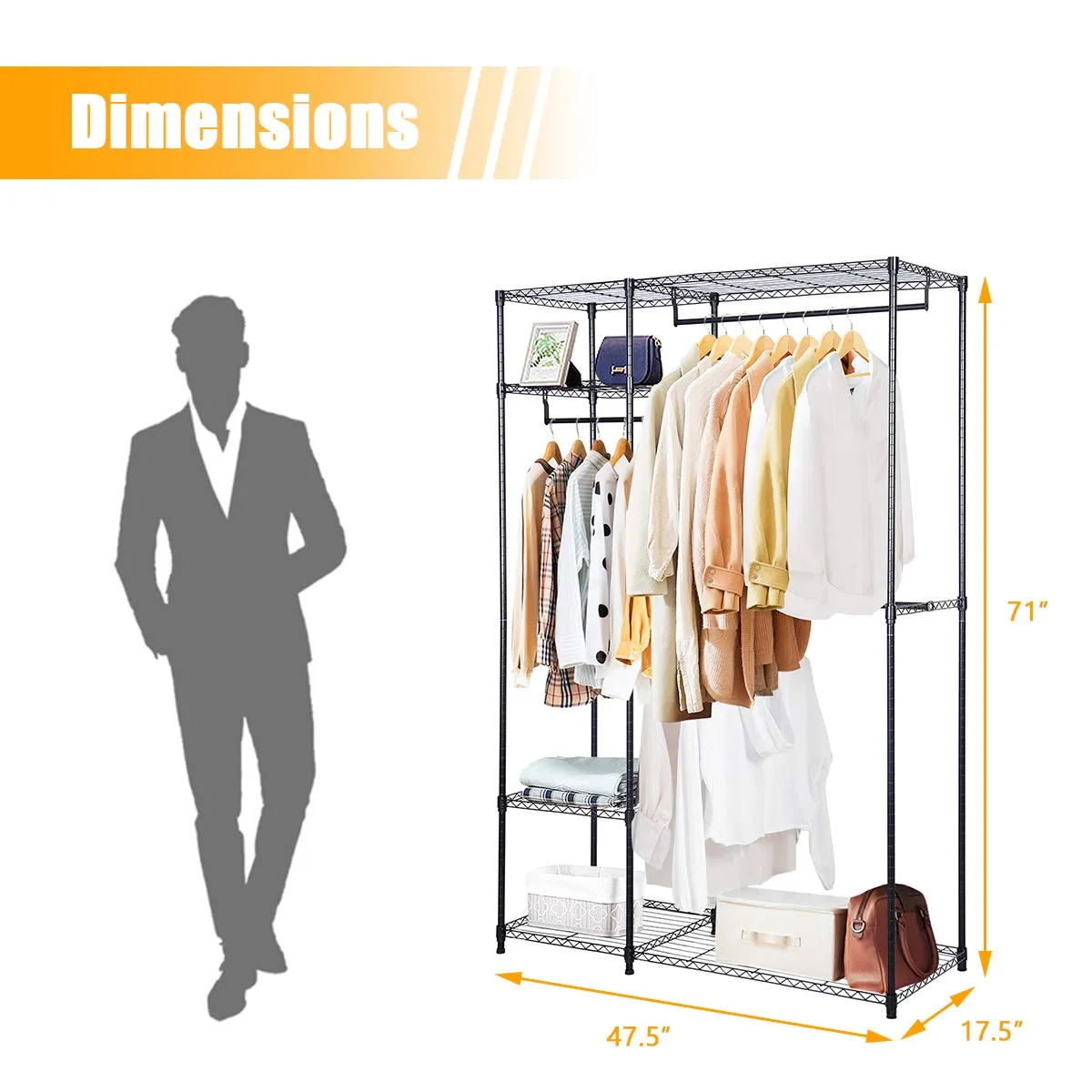 Tangkula Garment Rack Clothing Rack, Heavy Duty Free Standing Closet Organizer with Storage Shelves & Hanging Rods