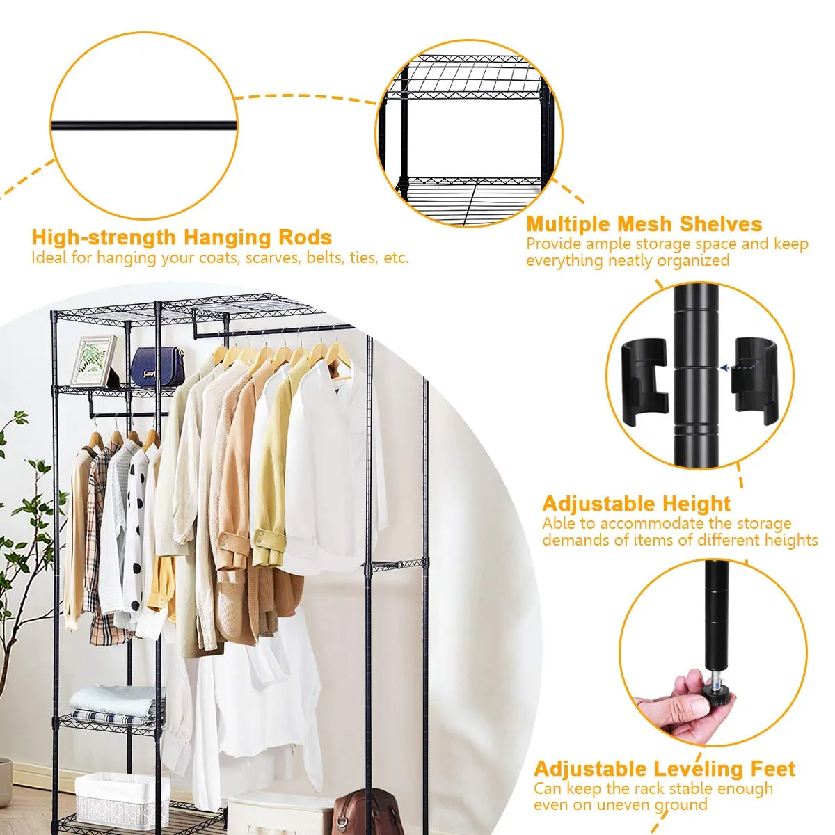 Tangkula Garment Rack Clothing Rack, Heavy Duty Free Standing Closet Organizer with Storage Shelves & Hanging Rods