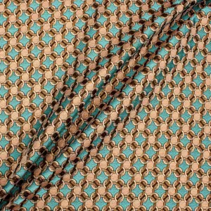 Turquoise/Brown Geometric Metallic Brocade