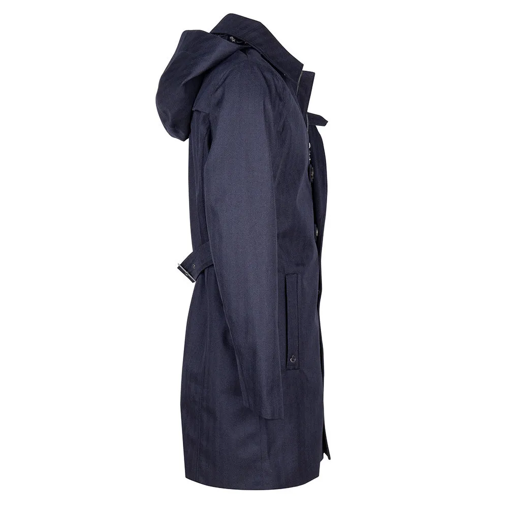 Waterproof Men's Rain Trenchcoat - Navy Blue Herringbone